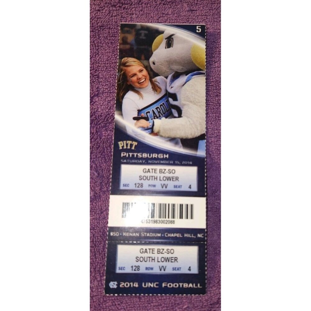2014 UNC NORTH CAROLINA VS pitt panthers FOOTBALL TICKET STUB 11/15/14 128/VV/4